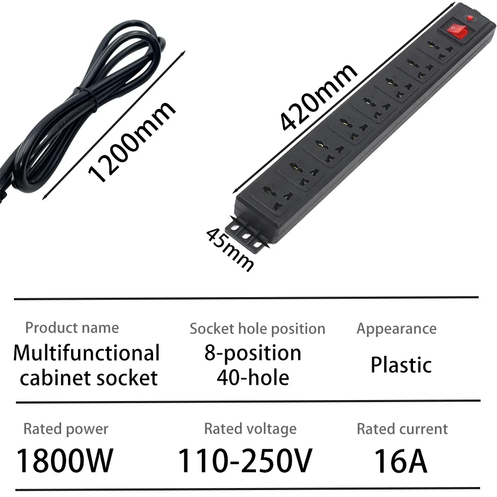 MANLEIKE Power Strip 8 AC Outlets High-Power Long Socket PDU Cabinet Power Strip With1.8m Extension Cord For Home, Office, Dorm