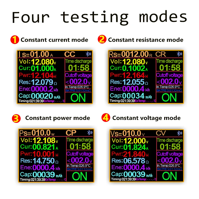 150W 4-wires Battery Capacity Tester 2.4 Inch TFT Color Screen CNC Type Electronic Load Power Discharge Tester with EU Adapter