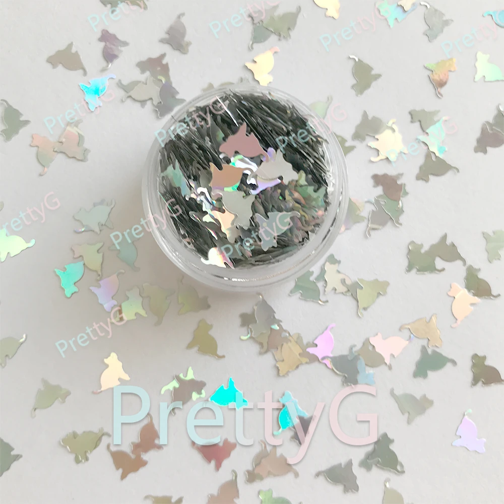 PrettyG 1 Box Black White Cats Shape Holographic Glitter Halloween Sequins for Resin DIY Art Craft Nail Decoration Accessories