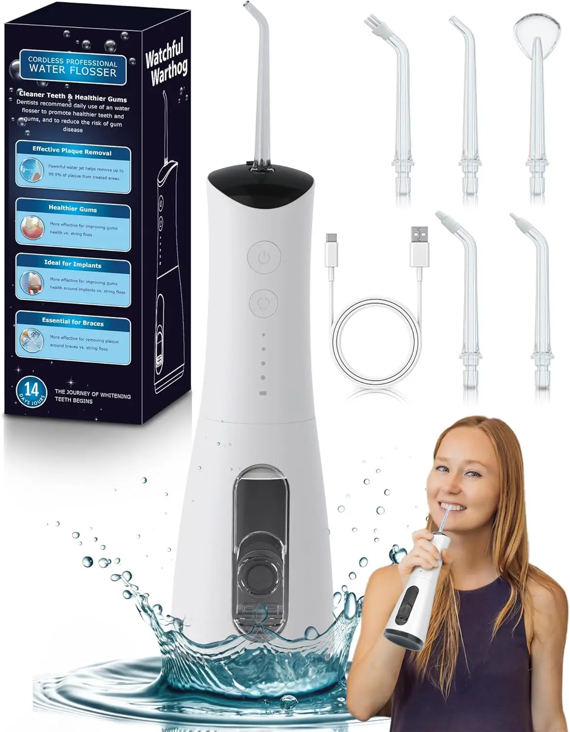 

120PSI Portable Water Dental Flosser, 300ml Reservoir, Rechargeable, 4 Modes, IPX7