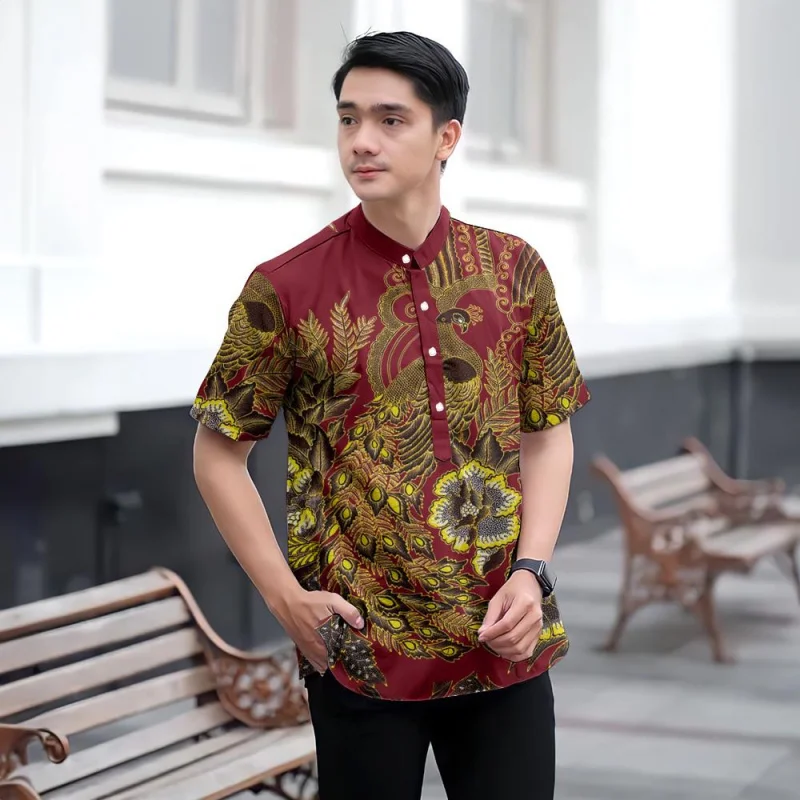 Camicia Koko Kurta da uomo Camicia Ramadan Raya 2025 Colletto alla coreana Tessuto ampio e traspirante e confortevole Modello stampato in 3D Manica corta
