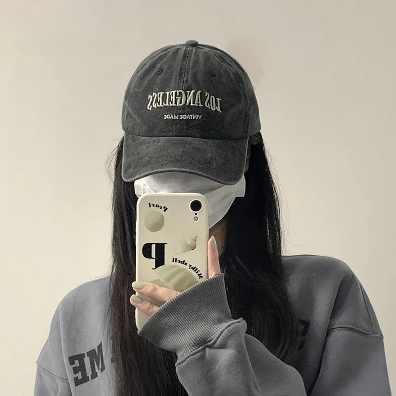 Retro gray baseball hat women's summer American washed big head circumference trendy versatile face cap