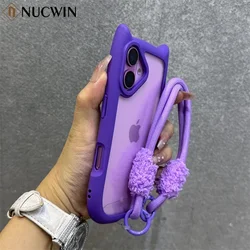3D Cat Ear Cute Lanyard Magnetic Transparent Case For iPhone 17 Pro Max 16 15 14 13 12 Pro Max Plus Air Wristband Clear Cover