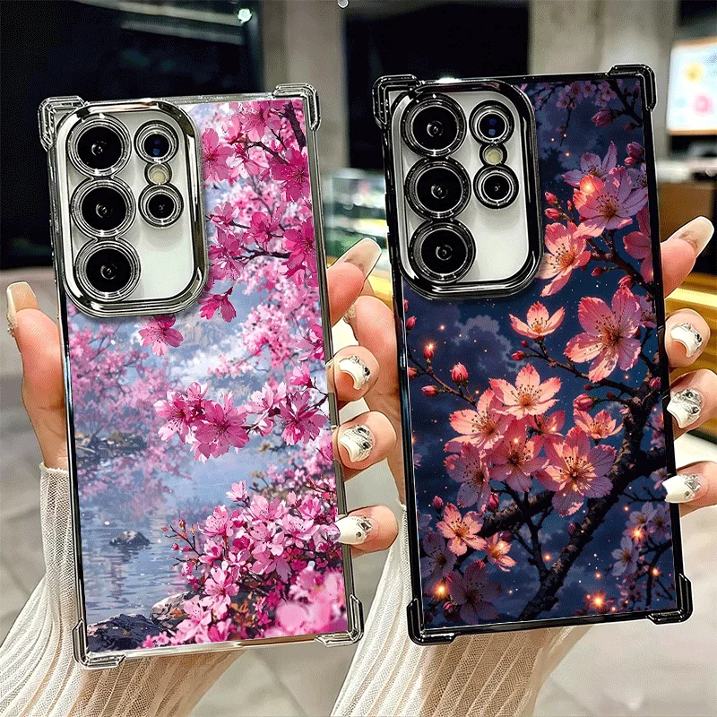 Dreamy Night Cherry Blossom Tree Plating Phone Case For Samsung Galaxy S26 S25 Edge S24 S23 Ultra S22 S21 Plus S20 FE Anti-Fall