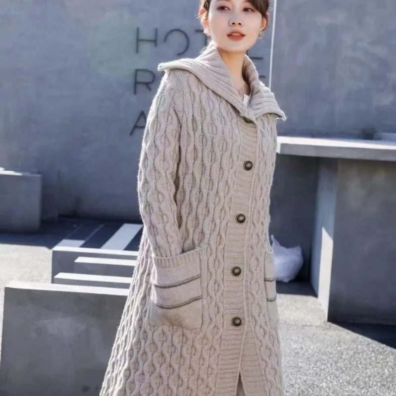 

Women Solid Color Loose Thick Warm Sweater Cardigan Pocket Ladies Autumn Winter V Neck Knitted Coat Female Casual Tops Q496