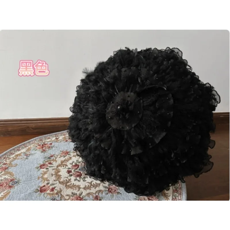 Dark Little Feather Umbrella Bridal Lace Edge Wedding Photography Prop Diameter 56cm