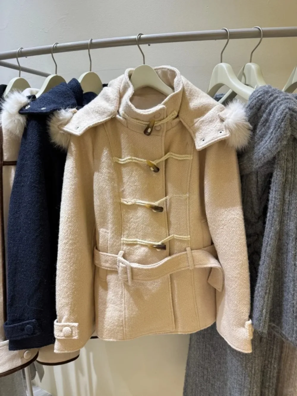 

Woolen Short All-match Preppy Casual Blends Autumn Winter Horn Button New Coats Japan Premium Hoody Solid Moda Outwears