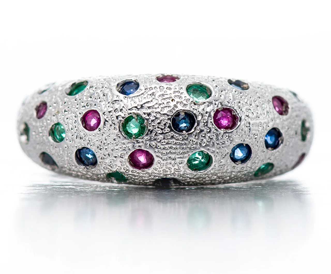 

Ruby and Sapphire and Emerald Rhodium Over Sterling Silver Ring