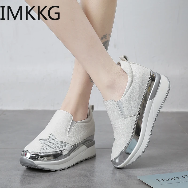 Spring/Autumn fashion Comfort Creepers Bling Loafers Mocassin Femme White Platform Shoes Casual Flat Heel women Shoes sneakers