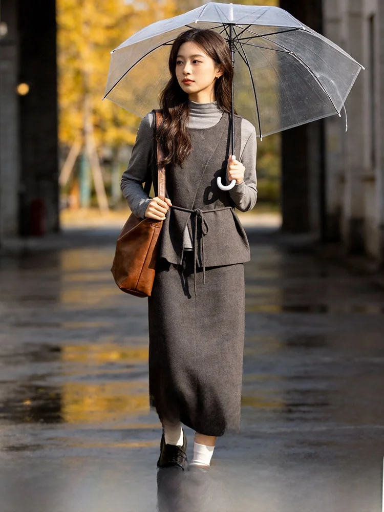 

Slimming Effect Tee-Piece Set Women's plus Size Base Layer Vest Skirt Casual High Waist A-Line Long Dr Spring 2026