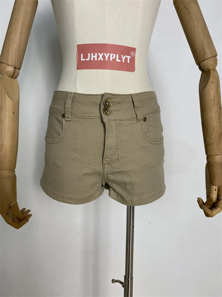 

Women's Khaki Micro Elastic Summer Mini Shorts Young Girl Fashion Casual Female Medium Waist Sexy Slim Fit Ultra Short Shorts