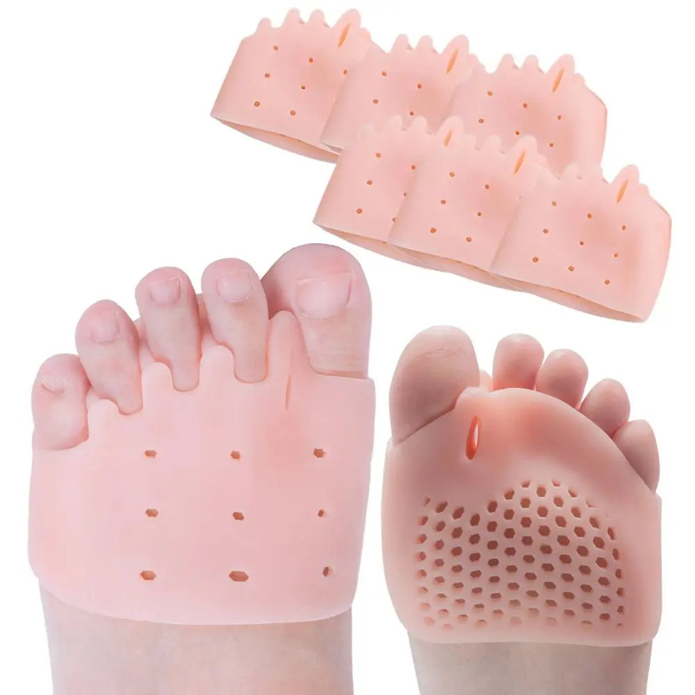 Plantillas para aliviar el dolor de Hallux, Corrector de dedos de los pies, almohadillas de Gel para el cuidado de los pies, almohadillas para el antepié, cojín separador de dedos Valgus de silicona, 1 par