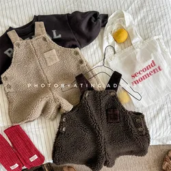 Children's Fleece Overalls 2024 Winter Korean Lamb Wool Baby Girls Sleeveless Warm Jumpsuit Boys Suspender Pants Kids Clothes