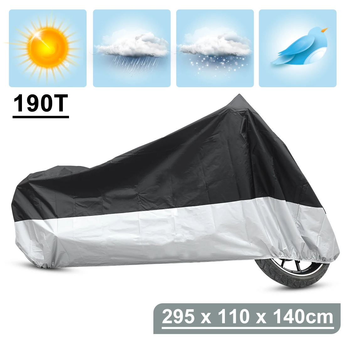 

Motoforti L XL XXL XXXL190T Waterproof Motorcycle Cover Universal Indoor Outdoor Uv Protector Dust Rain Snow Motor Scooter Cover