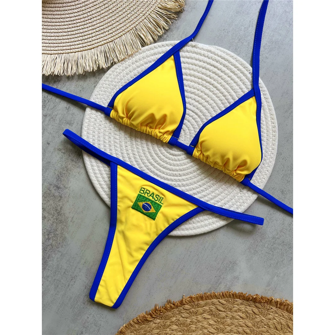 G-String Tanga Brasilianischer Bikini Damen-Badeanzug Zweiteiliger Bikini-Set Bather Brasilien-Flagge Badeanzug V6092 – Detail 22