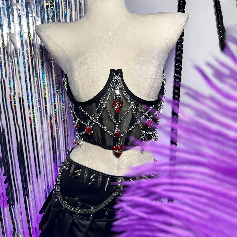 

Spider Grunge Glitch Core E-Girls Emo Street Wear Harajuku Y2K Halter Camisole TOPS Goth Punk Rock Cyber Chain Fashion Revival