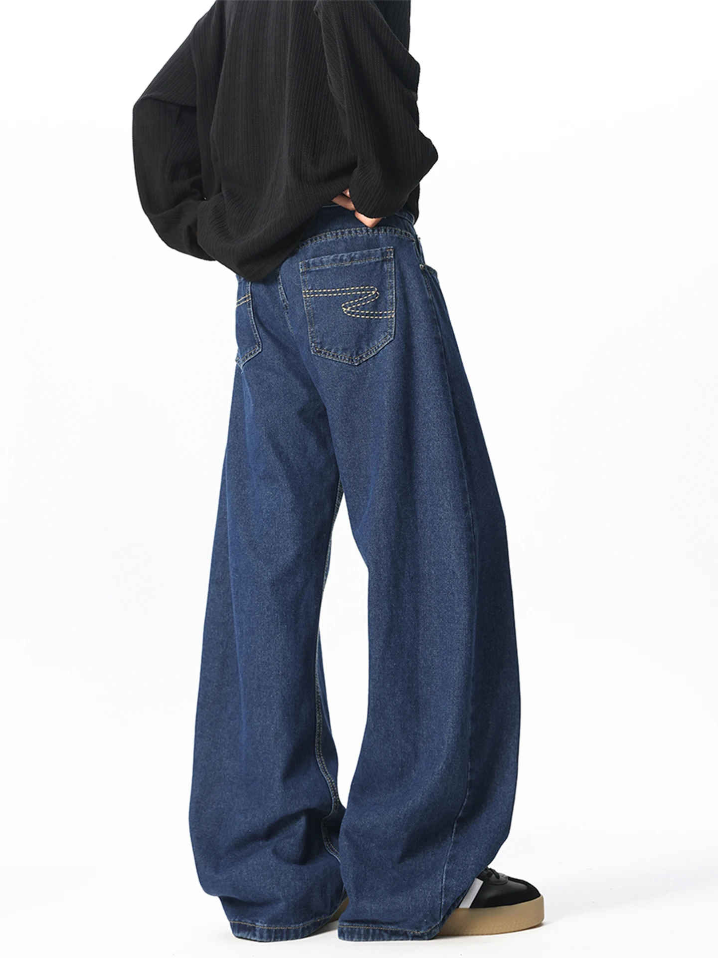 

Deep Blue Vintage Knife ape Jeans Men's Spring New Loose Casual Neutral Sle Simple Leisure Pants Korean Sle Straight Le...
