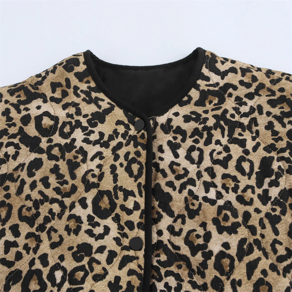 PB&ZA 2024 early autumn new women\'s fashion temperament versatile leopard print animal print cotton jacket coat