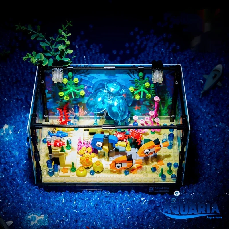 Creative Jellyfish Turtle Clown Aquarium Fish Tank Building Blocks Underwater World Assemble Bricks Toys Birthday Gifts for Kids