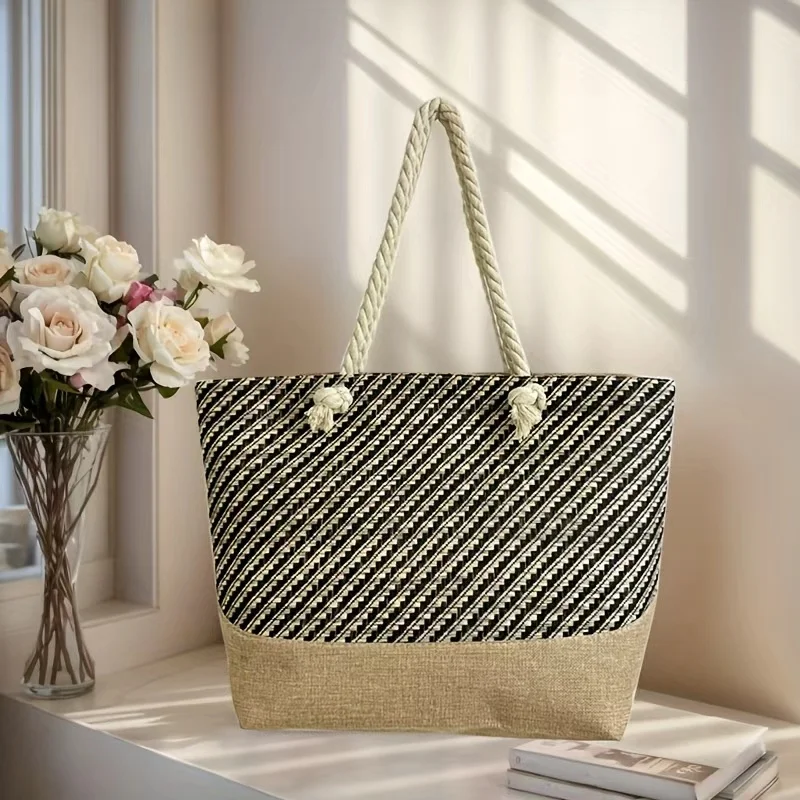 Bohemian Geometrischer Stil Reisetasche, Damen-Strandtasche, Leichtgewichtig und mit großem Fassungsvermögen (Zufällige Streifendirektion) – Detail 10
