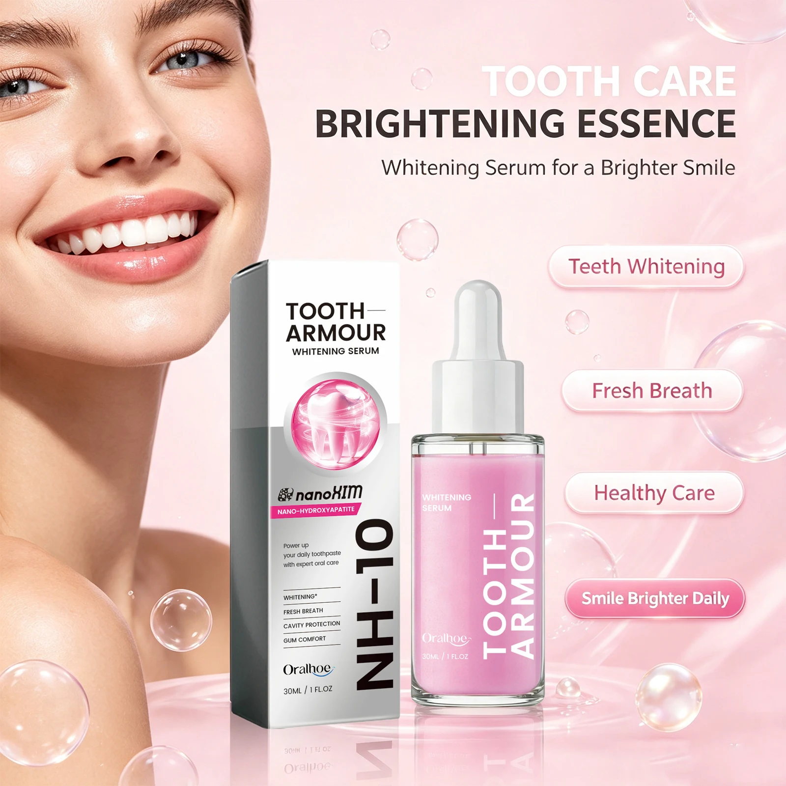 Tooth Armour Whitening Serum Fade Coffee Tea Smoking Surface Stains Nano-Hydroxyapatite Teeth Brightening Essence Oral Care