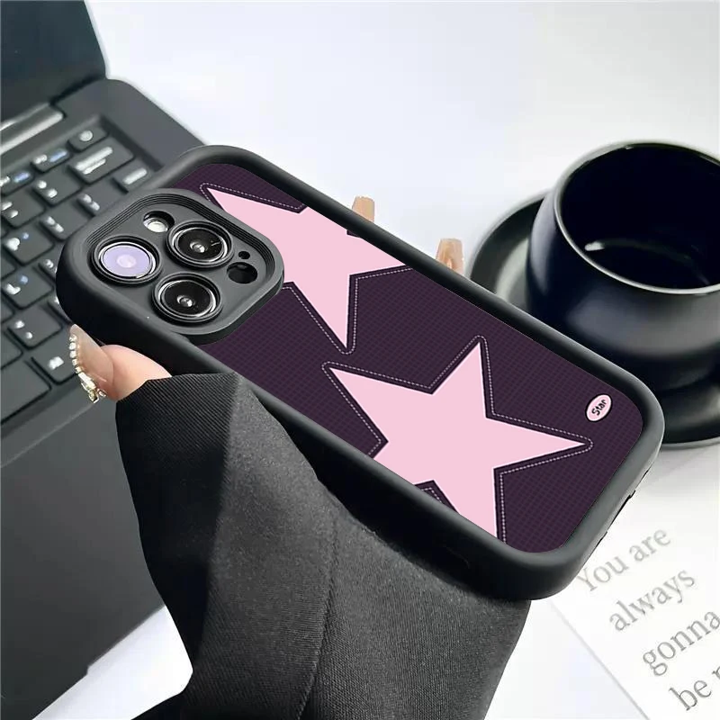 حافظة لهاتف آيفون 11 12 13 14 15 16PRO MAX PLUS نمط نجمة أرجوانية بسيطة تغطية كاملة للعدسات لمنع السقوط حافظة هاتف من البولي يوريثان