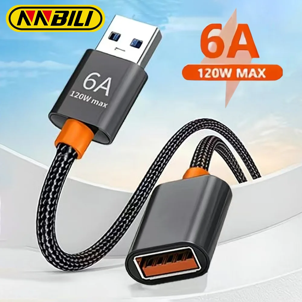 NNBILI USB 3,0/2,0 6A Cable de extensión USB para ordenador portátil inteligente PC TV Xbox One SSD Cable extensor de extensión USB Mini Cable de velocidad rápida