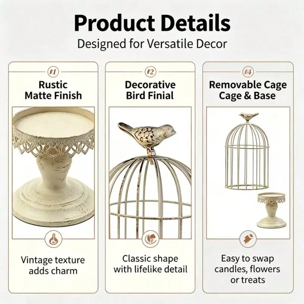 Set Of 2 Vintage-Style Candle Holders/Charming Ambiance/Perfect For Decorating Outdoor Spaces/Adding Festive Touch To Courtyard,Vintage Birdcage Candle Holder Decoration, European-Style Ironwork Candle Stand Decoration.