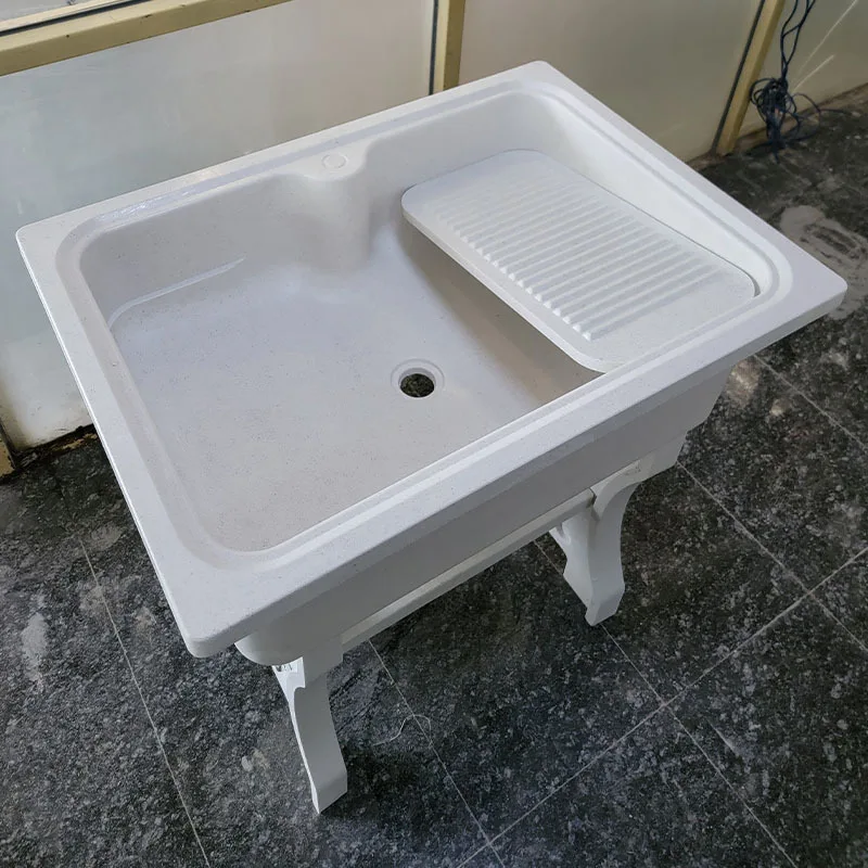 Flat edge quartz stone laundry pool mop pool balcony outdoor with washboard laundry sink integrated basin