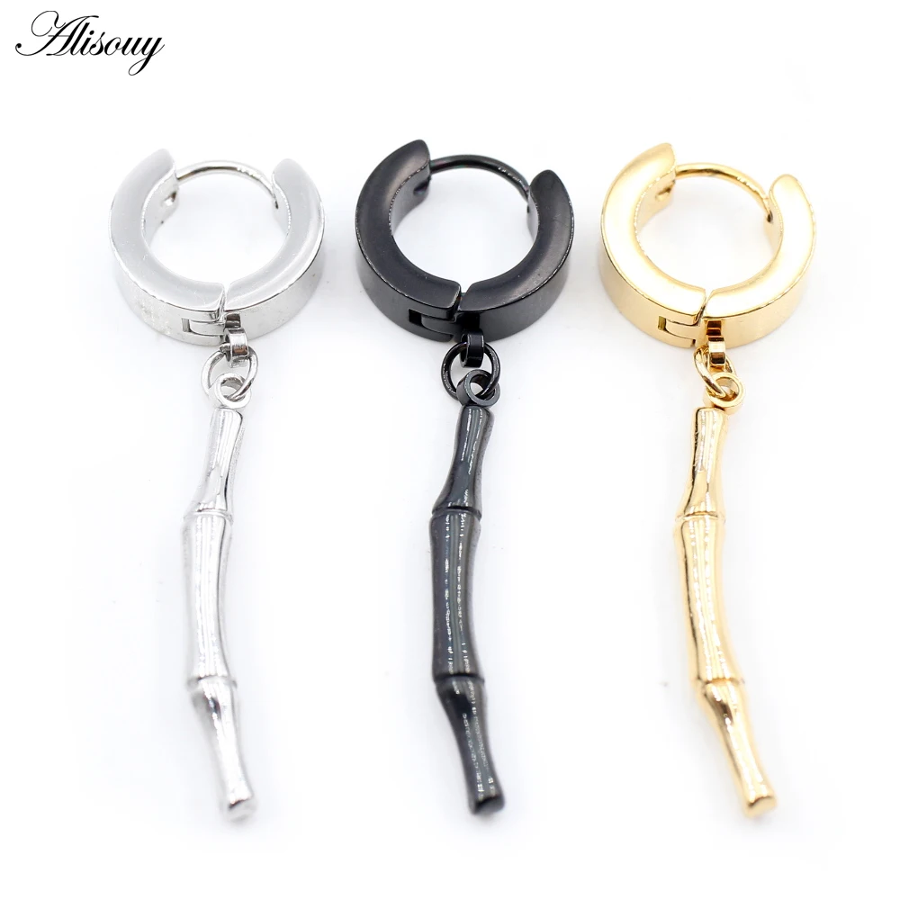 Alisouy 2PC Stainless Steel Cross Starfish Sword Axe Moon Pepper Pendant Women Men Small Huggie Round Smooth Circle Hoop Earring