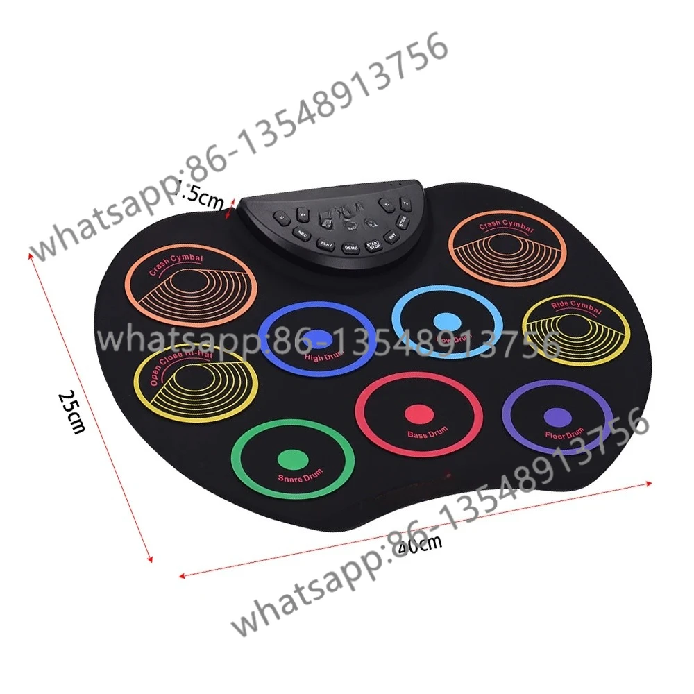 

KD12 Compact Roll-Up Set Electronic Kit 9 Silicon Drum Pads USB/Battery Powered with Drum Stick Pedals