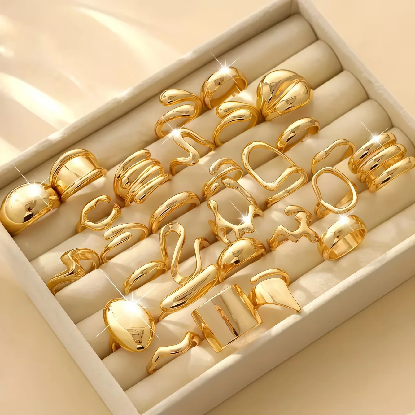 10/15/20/30Pieces Fashion Geometry Irregular Open Rings Set 