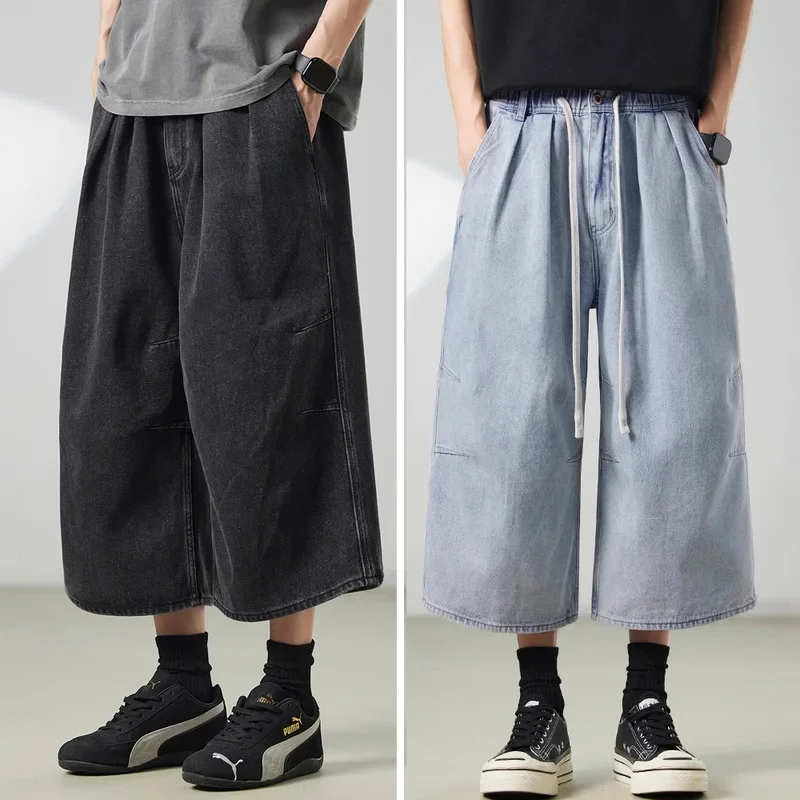 Men Spring Summer Streetwear Fashion Vintage Loose Casual Calf-length Denim Jeans Pants Cityboy Plus Size Jeans Trousers Man