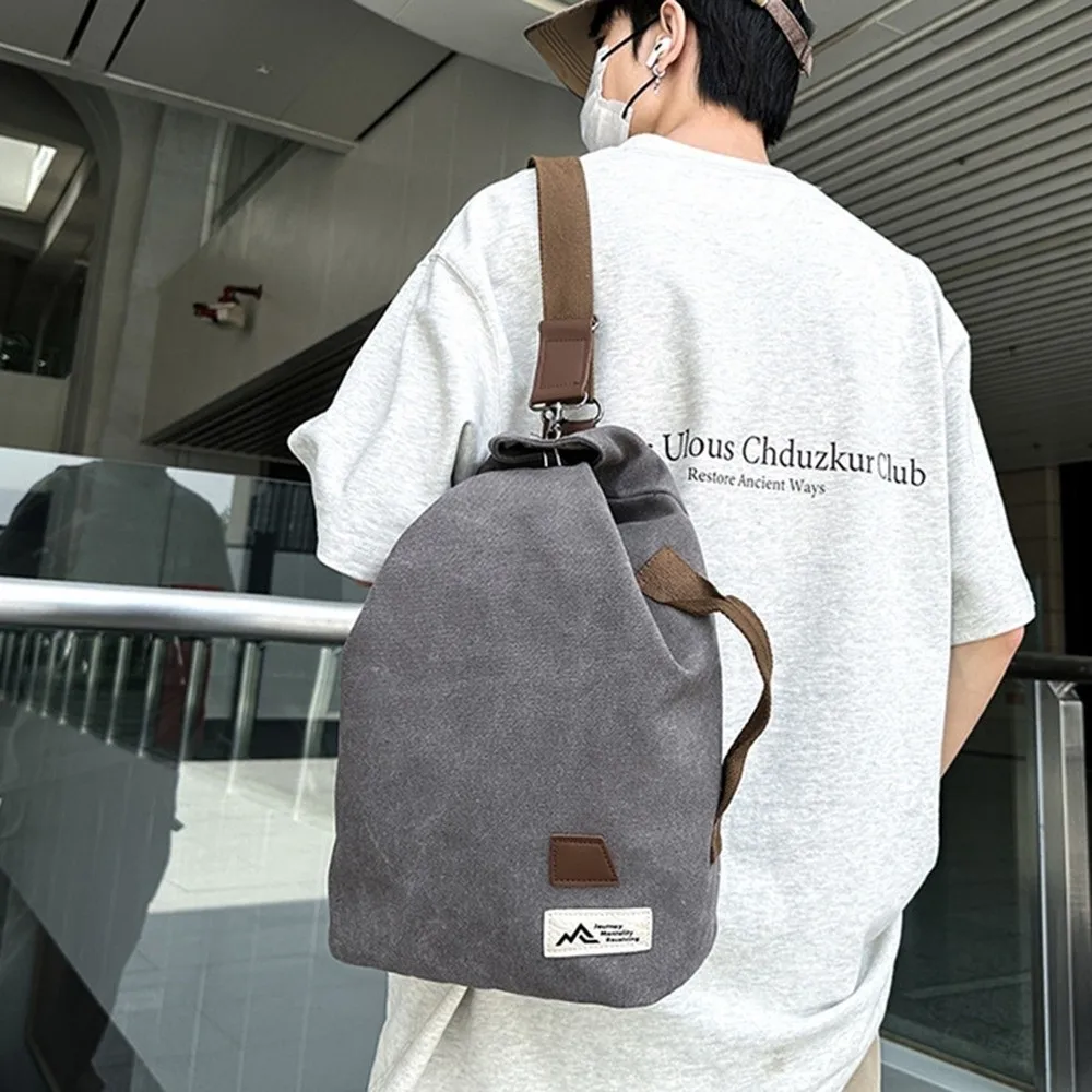 Simple Large Capacity Canvas Chest Bag Retro Style Casual Male Crossbody Bag Trend Pattern Durable Single Shoulder Pouch Travel