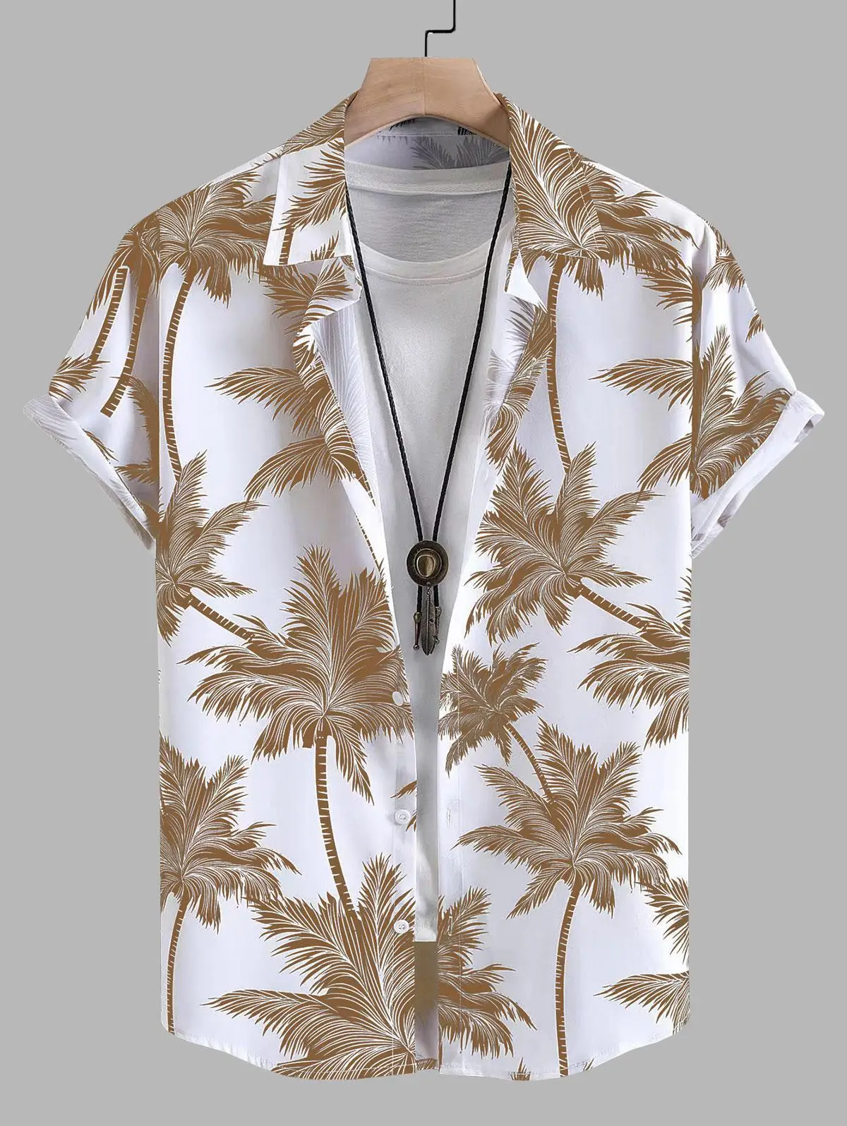 Men's Fashionable Shirt Hawaiian Tropical Leaf Pattern Unisex Short Sleeve Button Down Lapel Casual Shirt Summer Harajuku Shirts