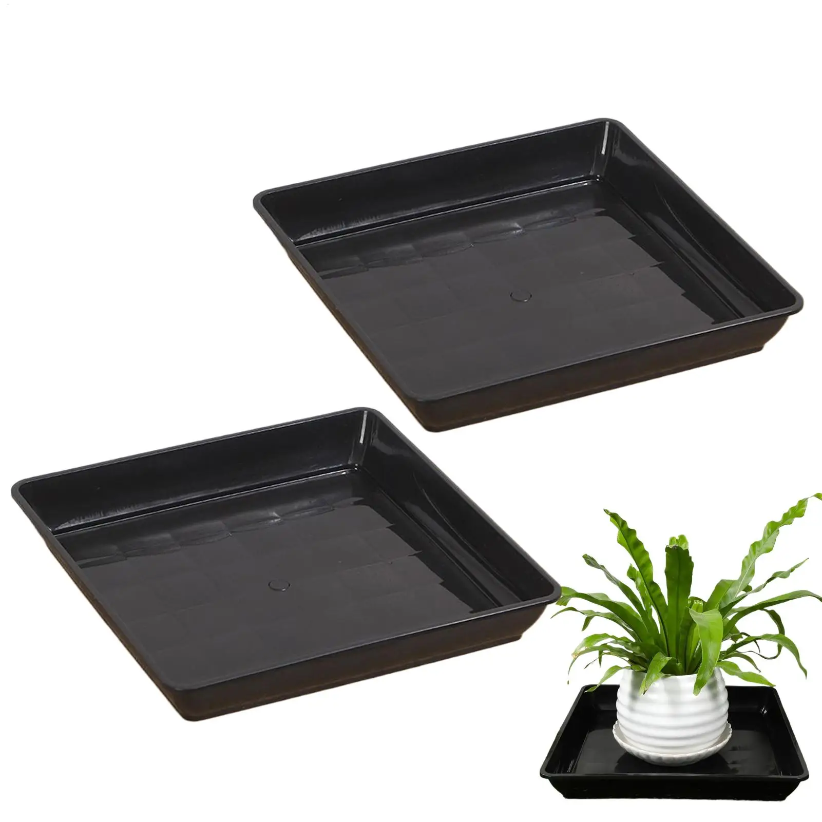 Plant Saucer 2 Pieces Planter Drainage Square Plate Deep Plant Drainage Saucer Plant Trays for Pots for Gardening Greenhouse