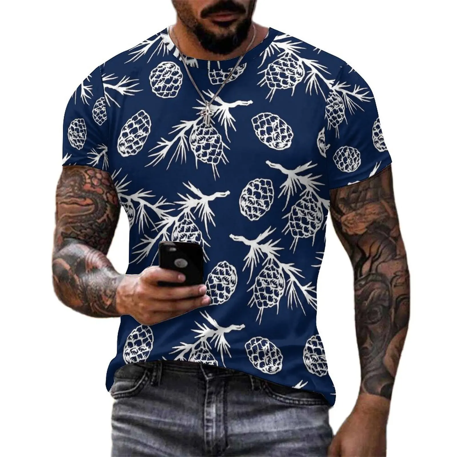 White Pine Cones T Shirt Watercolor Plants Novelty T-Shirts Man Kawaii Tshirt Summer Short Sleeve Custom Top Tees Big Size