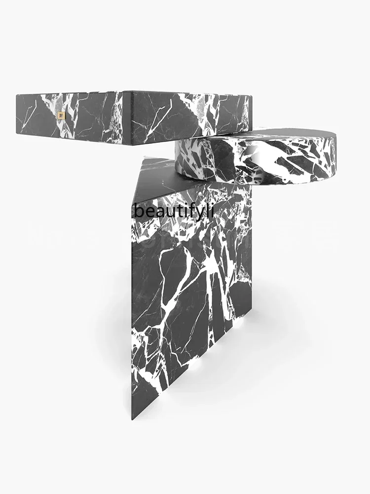 

LJYBlack marble sofa side table, simple modern bedroom leisure table, ornaments, side table, custom