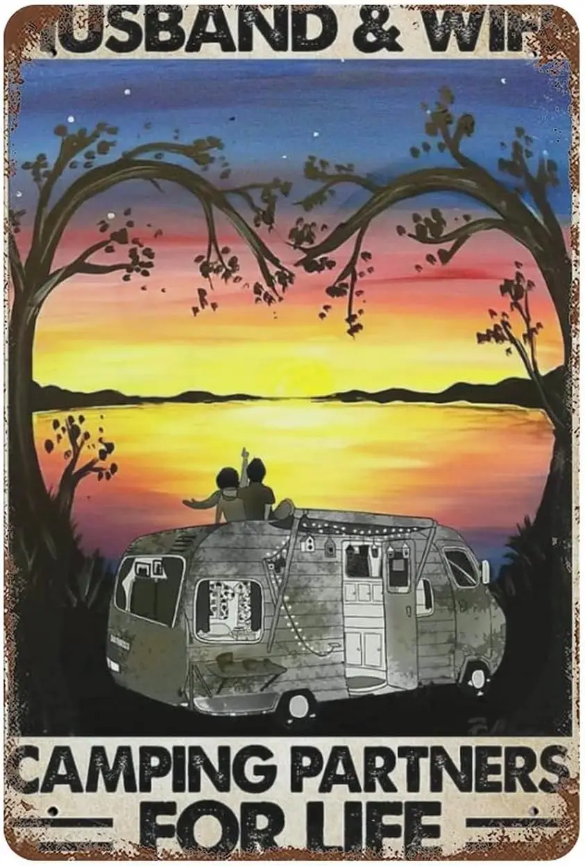 Husband and Wife Camping Partners for Life Wall Art Metal Plaque Poster Wedding Anniversary Wall Decoration Bar Pub sign