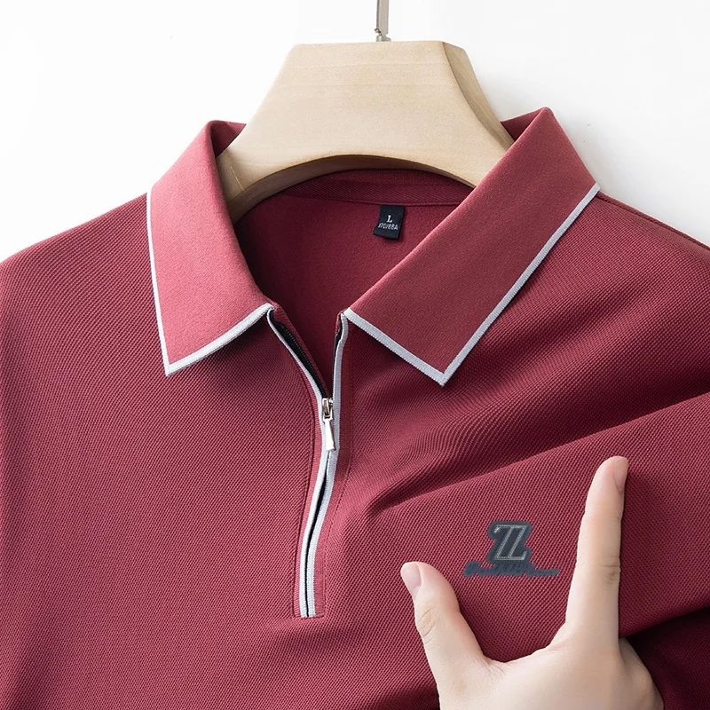 

Мужская футболка-поло дизайнерского качества с влагоотводящими свойствами, прочная, с буквенным принтом, длинным рукавом, осенняя, с отложным воротником, для делового стиля, мужская одежда