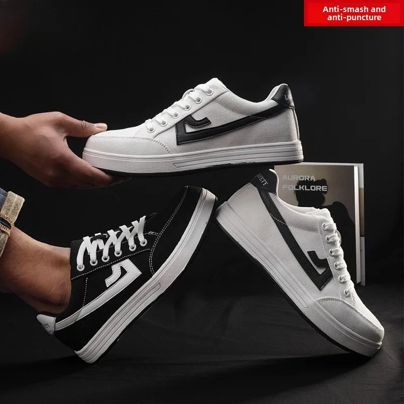 Labor protection shoes with steel toe caps, anti smashing and anti rubber soles, canvas breathable and durable protection image 2