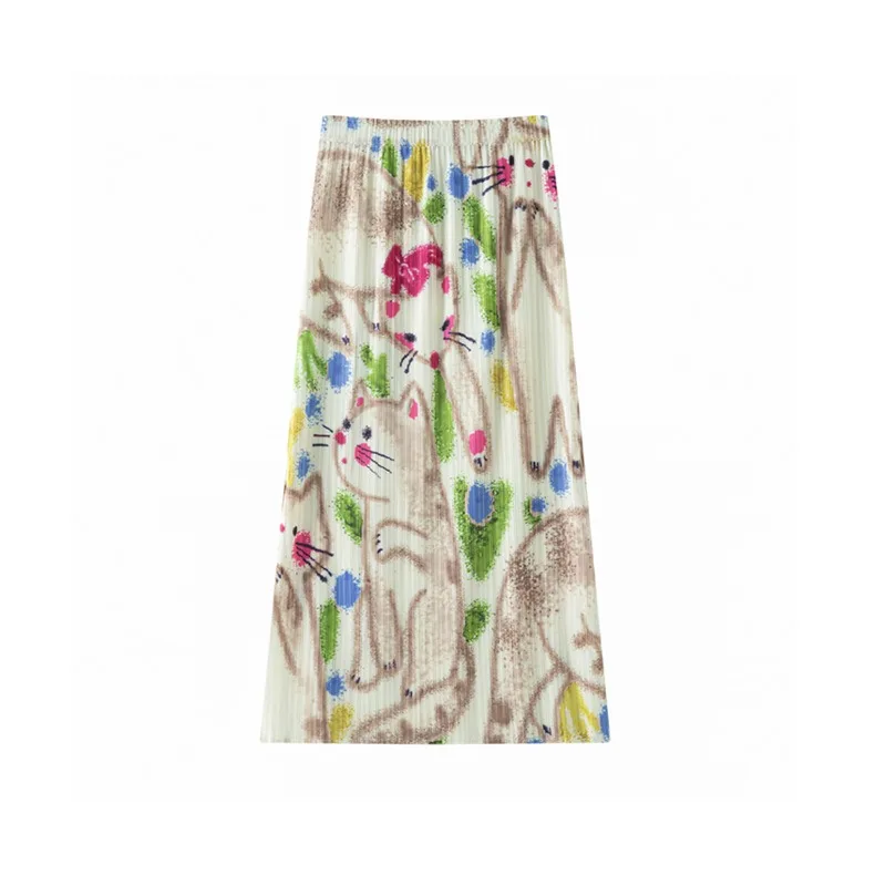 Miyake Pleated Skirt Spring Summer New 2026 Printed Pleated Draped Slim Fit Fashion Casual Elegant Loose Mid-Length Skirt Pleat