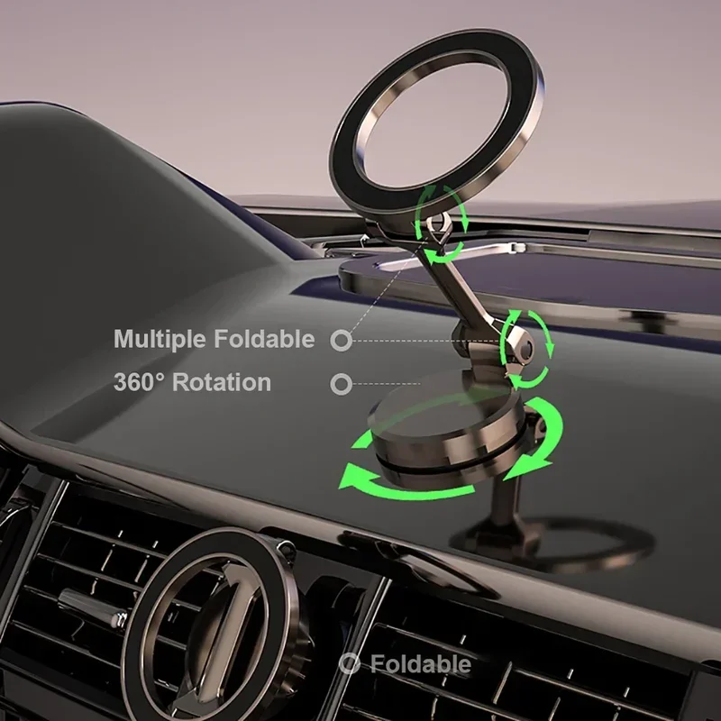 Zinc Alloy Folding  Car Compact Cell Phone Holder MagSafe 360 °   Adjustable Magnetic Mount for iPhone 14 13 12