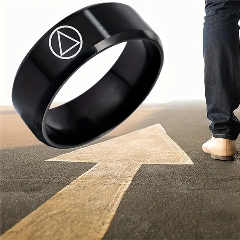 Triangle Circle Alcoholics Anonymous Logo Ring For Men Black Stainless Steel Rings Jewelry