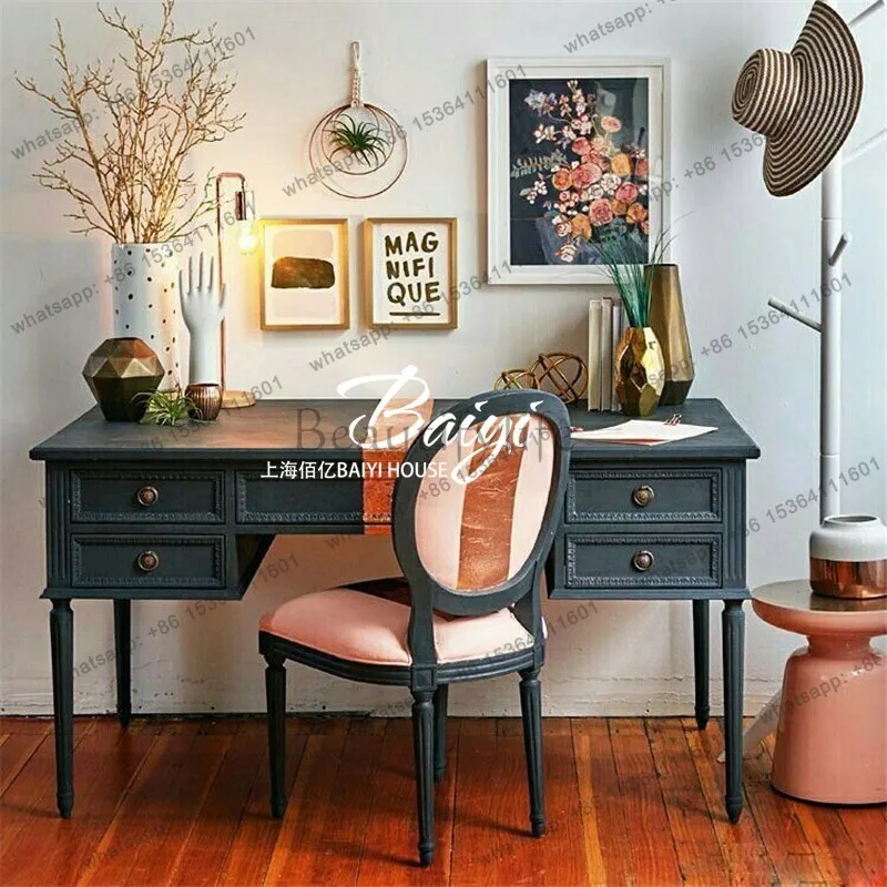 French retro style solid wood engraving desk American country home desk European neoclassical