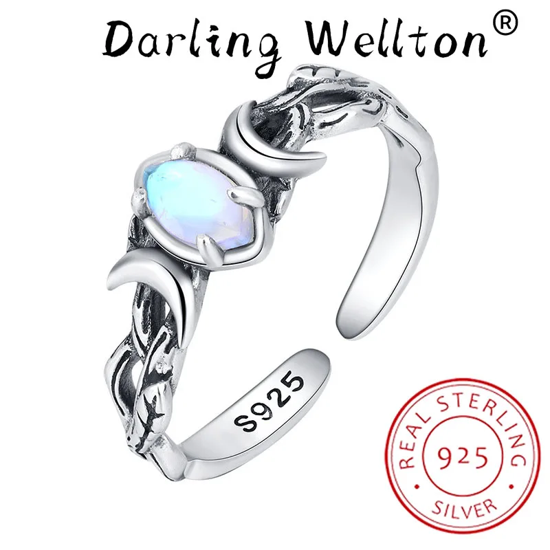 

Vintage Openwork Four-Claw Oval Crescent Star Moonstone Couple Rng For Women Original Sterling Silver Valentine Gift Jewelry