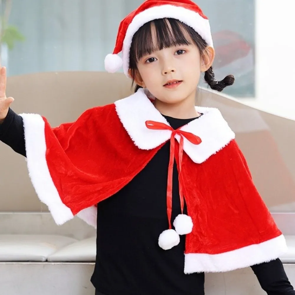 Soft Polyester Christmas Cloak Plush Warm Women Ponchos Cosplay Costume Shawl Santa Claus Costume Kids
