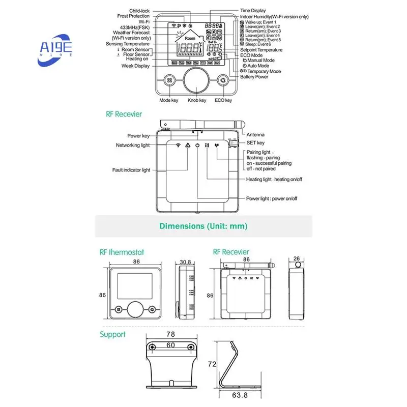 Termostato inalámbrico A19E-Smart RF433, controlador de temperatura programable Wifi para caldera de Gas ambiental y voz Alexa