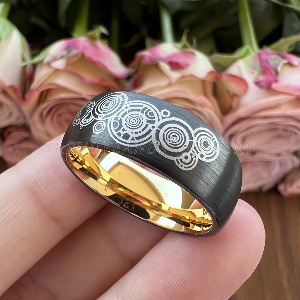 8 mm gewölbter zweifarbiger Wolfram-Ehering-Verlobungsring im Großhandel für Männer und Frauen, gebürstetes Finish, bequeme Passform – Detail 2