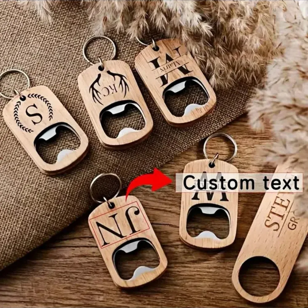 Simplicity Woodiness Beer Bottle Opener Keybuckle Keyring Wooden Artsand Crafts Custom Logo Name Keychain Carving Pendant Gift